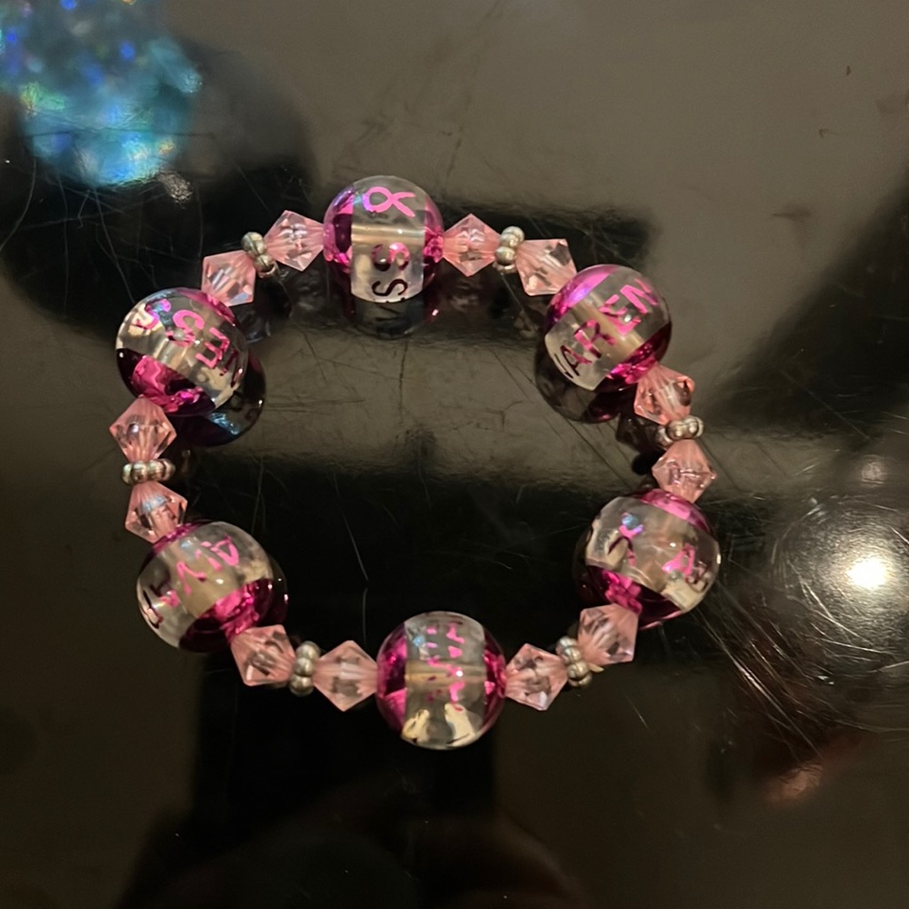 Beaded breast cancer awareness bracelet